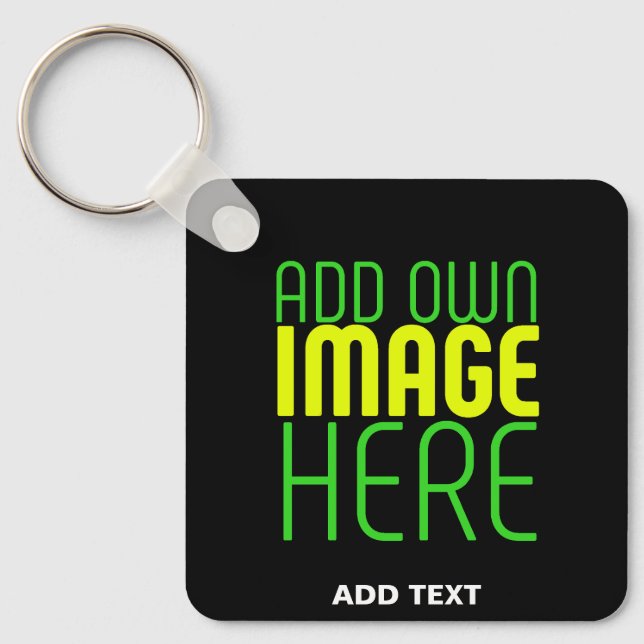MODERN EDITABLE SIMPLE BLACK IMAGE TEXT TEMPLATE KEYCHAIN (Front)