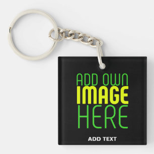 MODERN EDITABLE SIMPLE BLACK IMAGE TEXT TEMPLATE KEYCHAIN