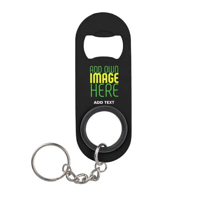 MODERN EDITABLE SIMPLE BLACK IMAGE TEXT TEMPLATE KEYCHAIN BOTTLE OPENER (Front)