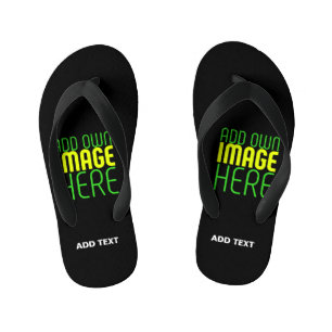 MODERN EDITABLE SIMPLE BLACK IMAGE TEXT TEMPLATE KID'S FLIP FLOPS