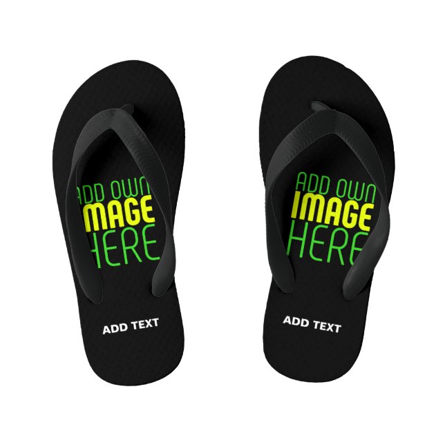 MODERN EDITABLE SIMPLE BLACK IMAGE TEXT TEMPLATE KID'S FLIP FLOPS (Footbed)