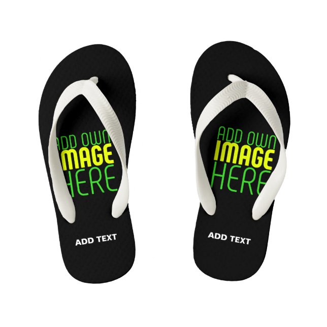 MODERN EDITABLE SIMPLE BLACK IMAGE TEXT TEMPLATE KID'S FLIP FLOPS (Footbed)