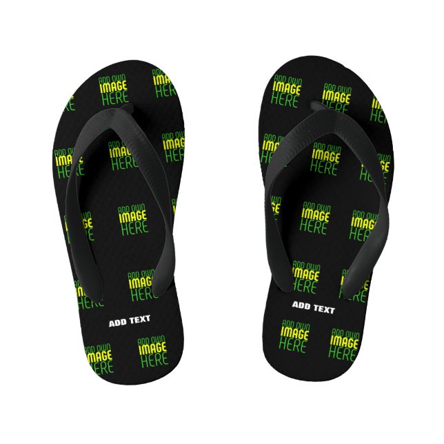MODERN EDITABLE SIMPLE BLACK IMAGE TEXT TEMPLATE KID'S FLIP FLOPS (Footbed)