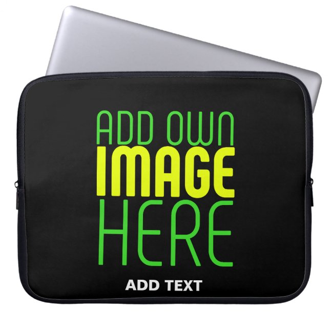 MODERN EDITABLE SIMPLE BLACK IMAGE TEXT TEMPLATE LAPTOP SLEEVE (Front)