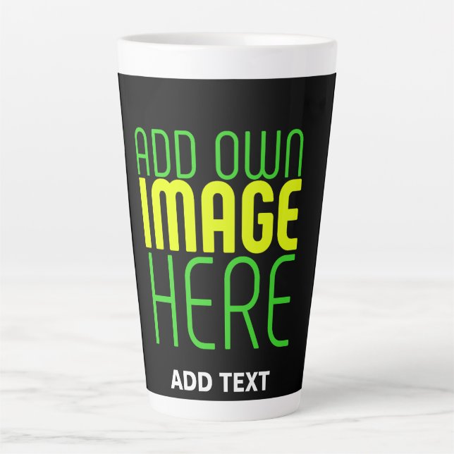 MODERN EDITABLE SIMPLE BLACK IMAGE TEXT TEMPLATE LATTE MUG (Front)