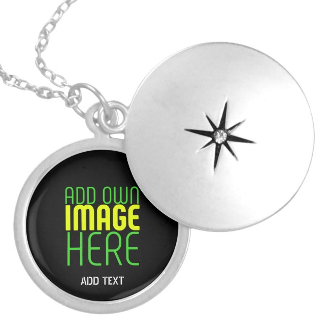 MODERN EDITABLE SIMPLE BLACK IMAGE TEXT TEMPLATE LOCKET NECKLACE (Front)
