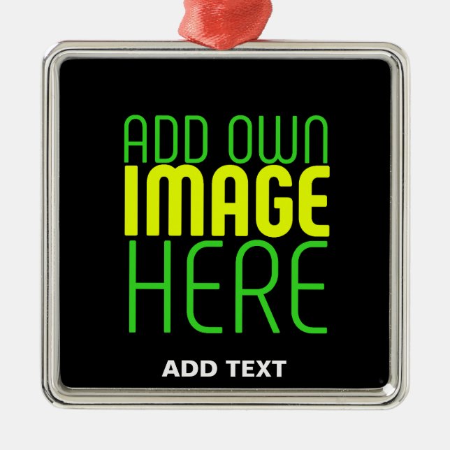 MODERN EDITABLE SIMPLE BLACK IMAGE TEXT TEMPLATE METAL ORNAMENT (Front)