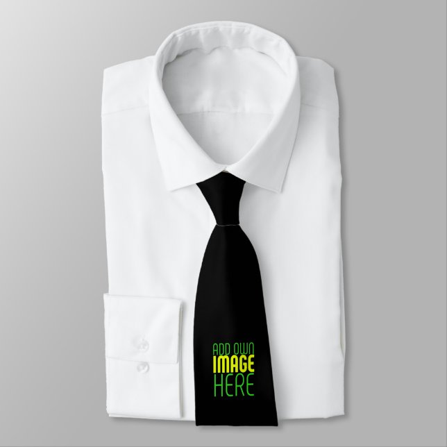 MODERN EDITABLE SIMPLE BLACK IMAGE TEXT TEMPLATE NECK TIE (Tied)