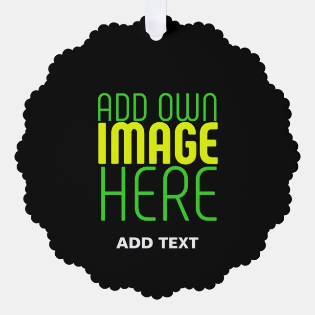 MODERN EDITABLE SIMPLE BLACK IMAGE TEXT TEMPLATE ORNAMENT CARD (Front)