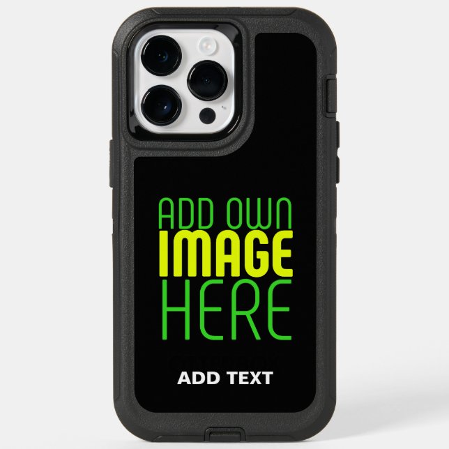 MODERN EDITABLE SIMPLE BLACK IMAGE TEXT TEMPLATE OTTERBOX iPhone CASE (Back)