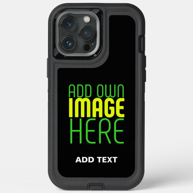 MODERN EDITABLE SIMPLE BLACK IMAGE TEXT TEMPLATE OTTERBOX iPhone CASE (Back)