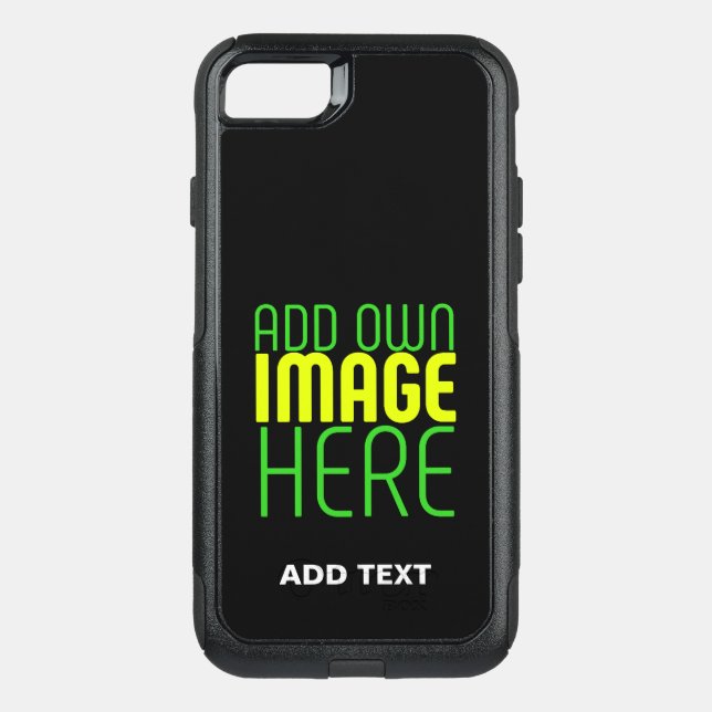MODERN EDITABLE SIMPLE BLACK IMAGE TEXT TEMPLATE OTTERBOX iPhone CASE (Back)