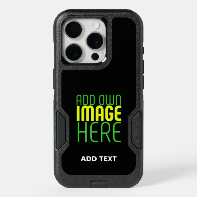 MODERN EDITABLE SIMPLE BLACK IMAGE TEXT TEMPLATE OTTERBOX iPhone CASE (Back)