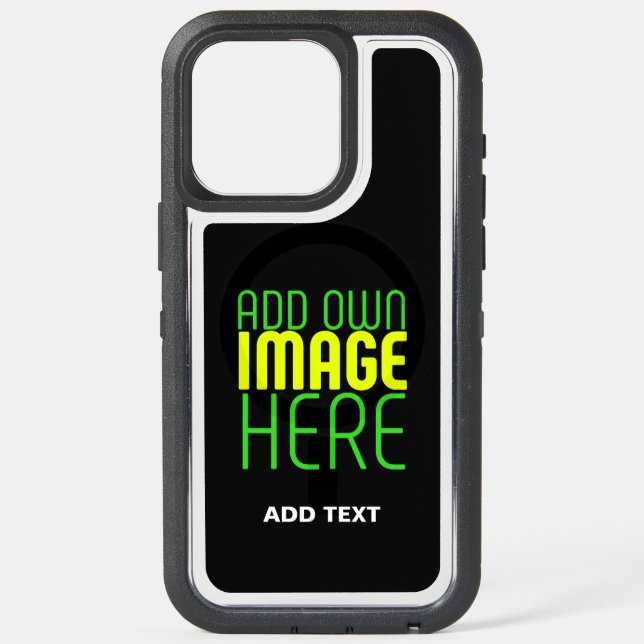 MODERN EDITABLE SIMPLE BLACK IMAGE TEXT TEMPLATE OTTERBOX iPhone CASE (Back)