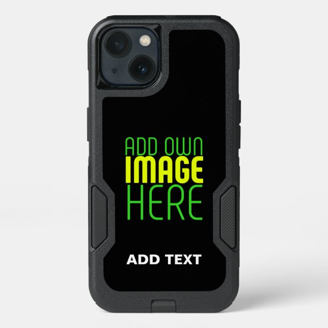 MODERN EDITABLE SIMPLE BLACK IMAGE TEXT TEMPLATE OTTERBOX iPhone CASE (Back)