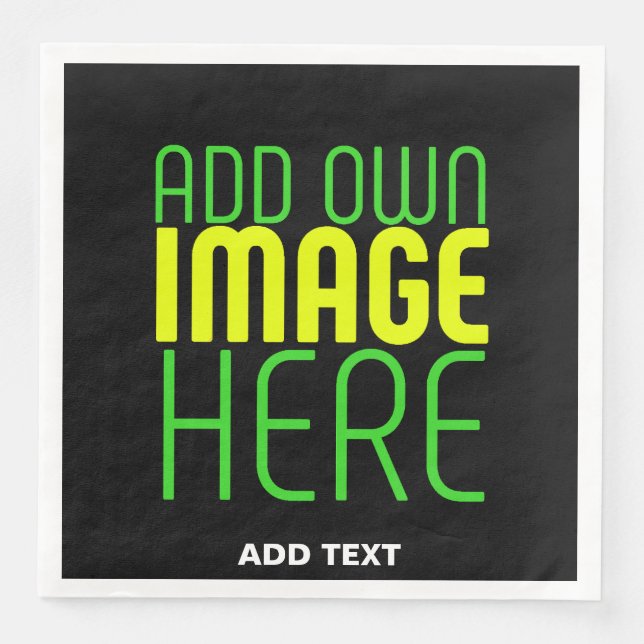 MODERN EDITABLE SIMPLE BLACK IMAGE TEXT TEMPLATE PAPER DINNER NAPKINS (Front)
