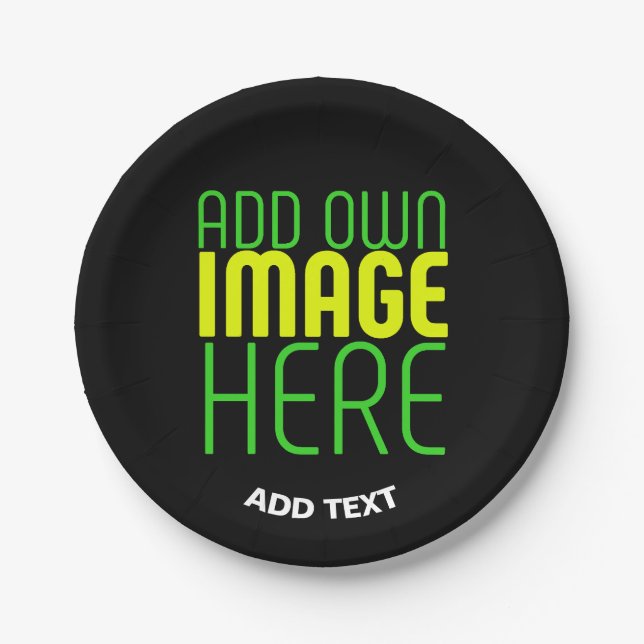 MODERN EDITABLE SIMPLE BLACK IMAGE TEXT TEMPLATE PAPER PLATES (Front)