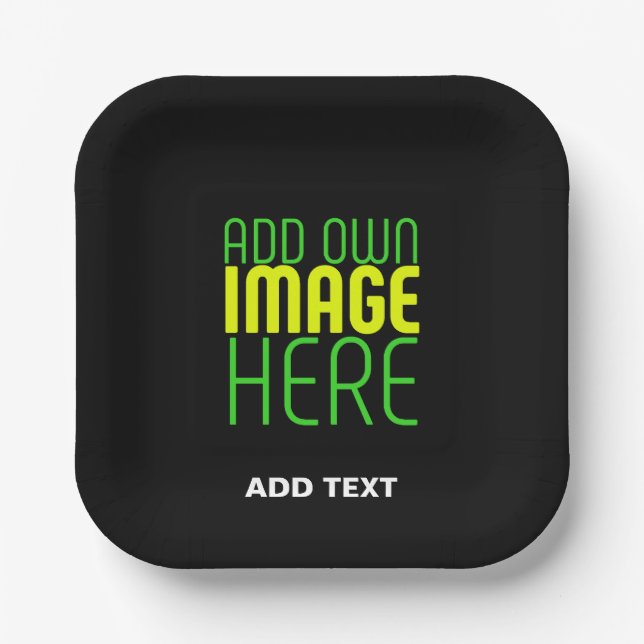 MODERN EDITABLE SIMPLE BLACK IMAGE TEXT TEMPLATE PAPER PLATES (Front)