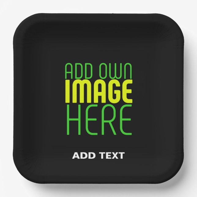 MODERN EDITABLE SIMPLE BLACK IMAGE TEXT TEMPLATE PAPER PLATES (Front)