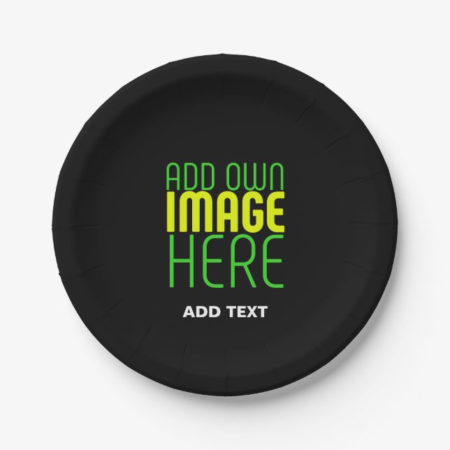 MODERN EDITABLE SIMPLE BLACK IMAGE TEXT TEMPLATE PAPER PLATES (Front)