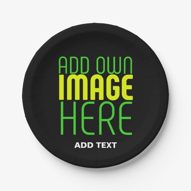 MODERN EDITABLE SIMPLE BLACK IMAGE TEXT TEMPLATE PAPER PLATES (Front)