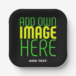 MODERN EDITABLE SIMPLE BLACK IMAGE TEXT TEMPLATE PAPER PLATES