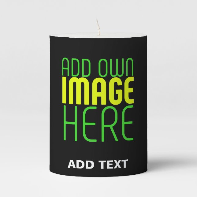 MODERN EDITABLE SIMPLE BLACK IMAGE TEXT TEMPLATE PILLAR CANDLE (Front)