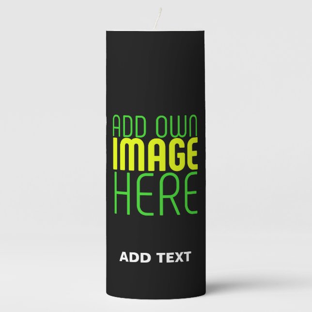 MODERN EDITABLE SIMPLE BLACK IMAGE TEXT TEMPLATE PILLAR CANDLE (Front)