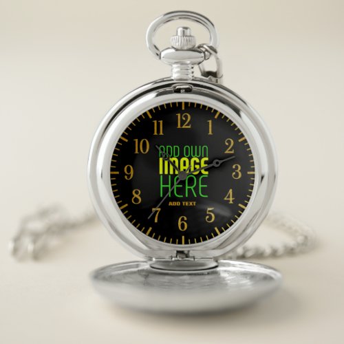 MODERN EDITABLE SIMPLE BLACK IMAGE TEXT TEMPLATE POCKET WATCH