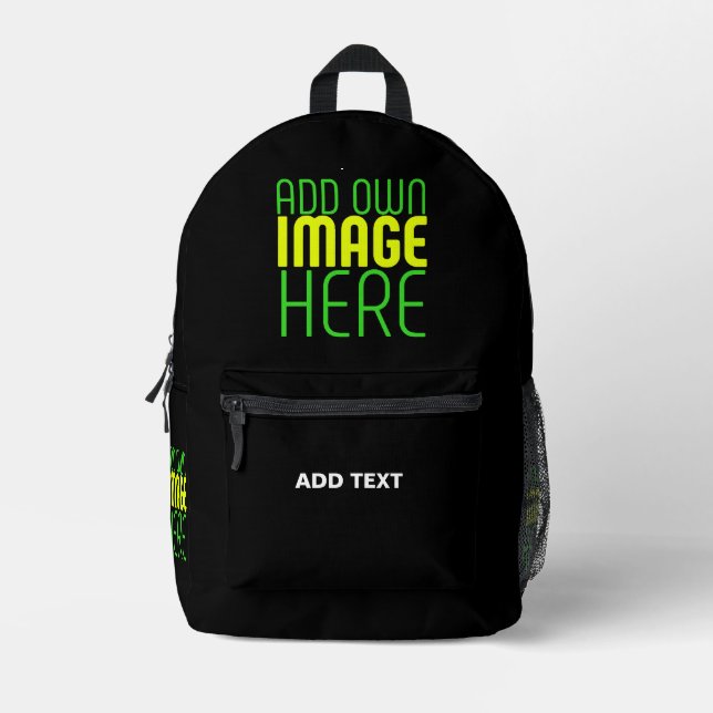 MODERN EDITABLE SIMPLE BLACK IMAGE TEXT TEMPLATE PRINTED BACKPACK (Front)
