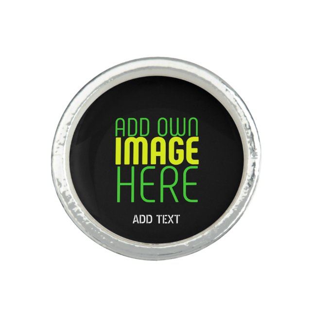 MODERN EDITABLE SIMPLE BLACK IMAGE TEXT TEMPLATE RING (Front)