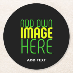 MODERN EDITABLE SIMPLE BLACK IMAGE TEXT TEMPLATE ROUND PAPER COASTER