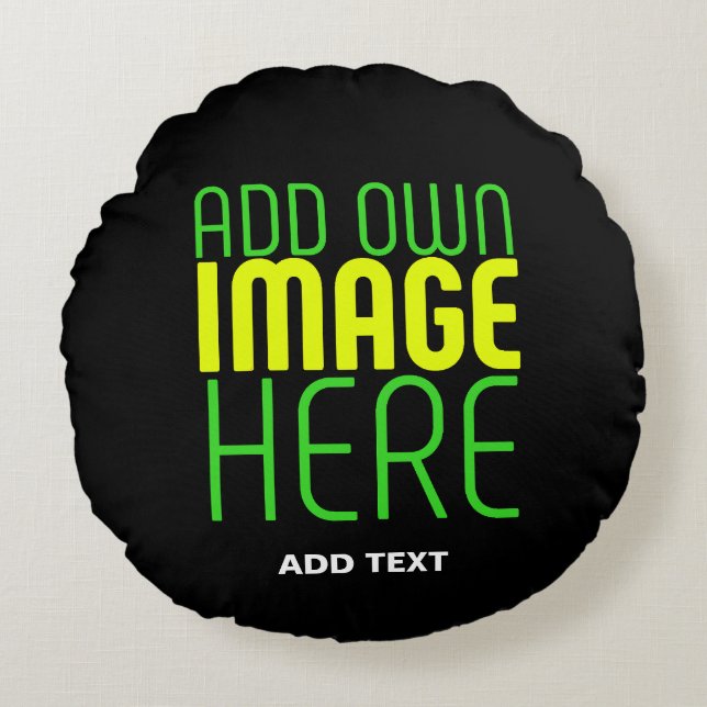 MODERN EDITABLE SIMPLE BLACK IMAGE TEXT TEMPLATE ROUND PILLOW (Front)