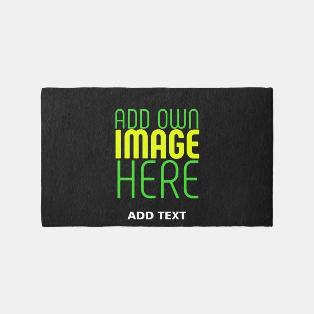 MODERN EDITABLE SIMPLE BLACK IMAGE TEXT TEMPLATE RUG (Front)