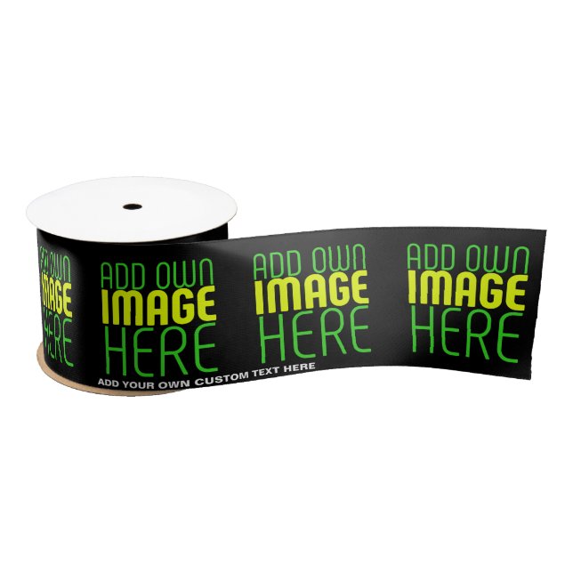 MODERN EDITABLE SIMPLE BLACK IMAGE TEXT TEMPLATE SATIN RIBBON (Spool)