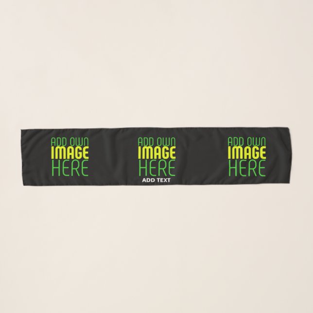 MODERN EDITABLE SIMPLE BLACK IMAGE TEXT TEMPLATE SCARF (Front (Horizontal))