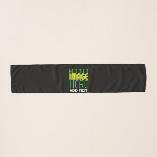 MODERN EDITABLE SIMPLE BLACK IMAGE TEXT TEMPLATE SCARF (Front (Horizontal))