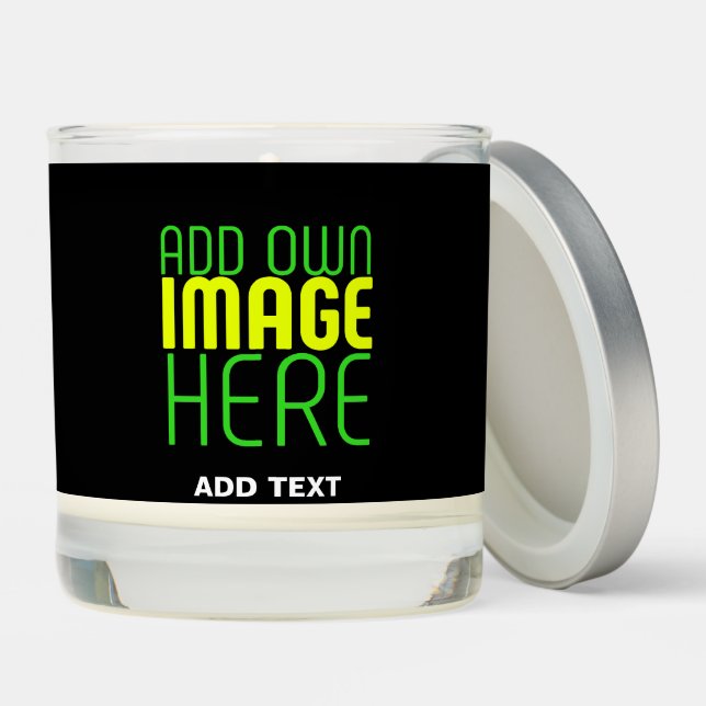 MODERN EDITABLE SIMPLE BLACK IMAGE TEXT TEMPLATE SCENTED CANDLE (Lid)