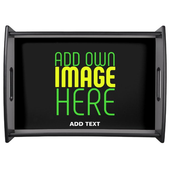 MODERN EDITABLE SIMPLE BLACK IMAGE TEXT TEMPLATE SERVING TRAY (Front)