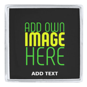 MODERN EDITABLE SIMPLE BLACK IMAGE TEXT TEMPLATE SILVER FINISH LAPEL PIN