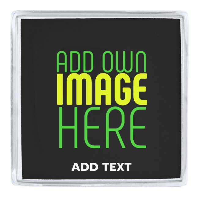 MODERN EDITABLE SIMPLE BLACK IMAGE TEXT TEMPLATE SILVER FINISH LAPEL PIN (Front)