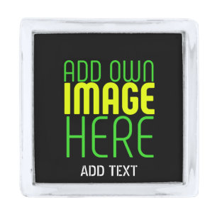 MODERN EDITABLE SIMPLE BLACK IMAGE TEXT TEMPLATE SILVER FINISH LAPEL PIN