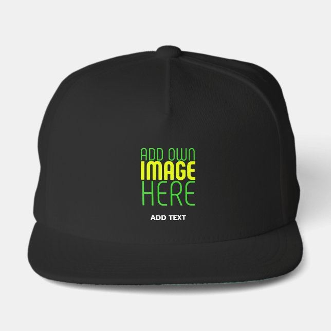 MODERN EDITABLE SIMPLE BLACK IMAGE TEXT TEMPLATE SNAP BACK HAT (Front)