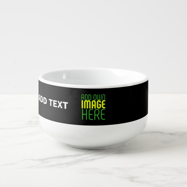 MODERN EDITABLE SIMPLE BLACK IMAGE TEXT TEMPLATE SOUP MUG (Front)