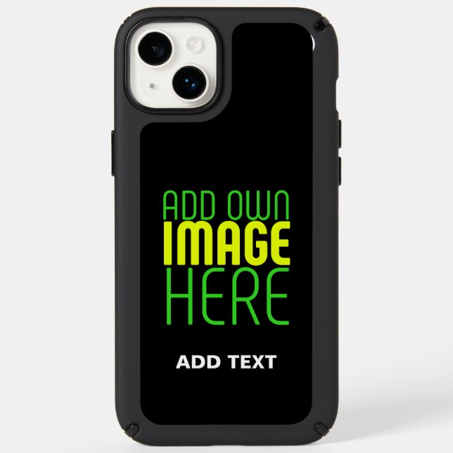 MODERN EDITABLE SIMPLE BLACK IMAGE TEXT TEMPLATE SPECK iPhone CASE (Front)