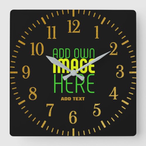 MODERN EDITABLE SIMPLE BLACK IMAGE TEXT TEMPLATE SQUARE WALL CLOCK