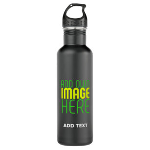 MODERN EDITABLE SIMPLE BLACK IMAGE TEXT TEMPLATE STAINLESS STEEL WATER BOTTLE