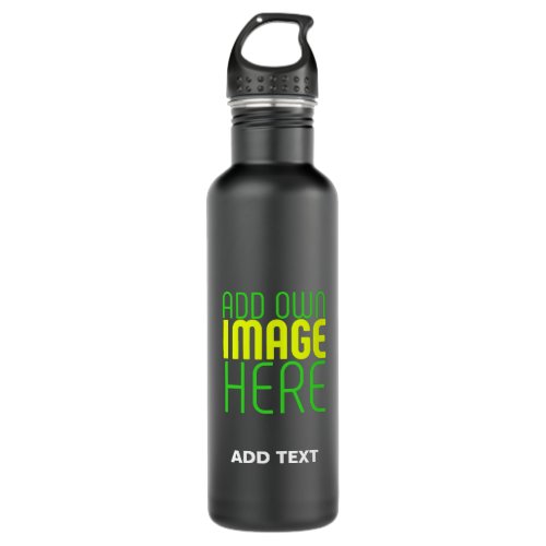 MODERN EDITABLE SIMPLE BLACK IMAGE TEXT TEMPLATE STAINLESS STEEL WATER BOTTLE