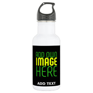 MODERN EDITABLE SIMPLE BLACK IMAGE TEXT TEMPLATE STAINLESS STEEL WATER BOTTLE