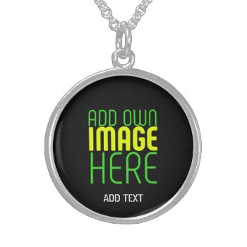 Modern Editable Simple Black Image Text Template Sterling Silver Necklace by Ekestyle at Zazzle